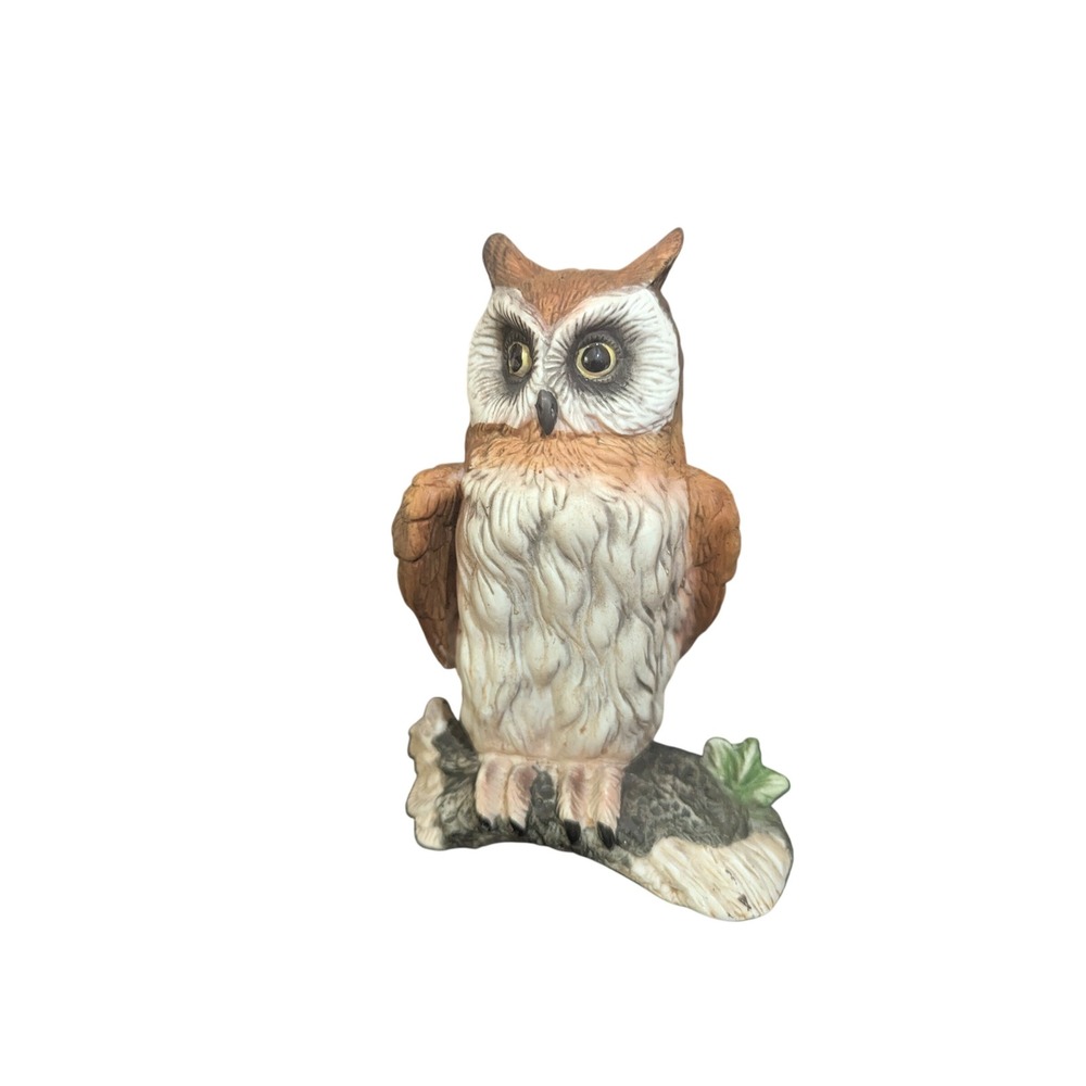 Vintage Ceramic Great Horned Owl Figurine Hand Painted Bird Statue 6.5 Inch